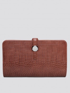 Stud Fastening Faux Croc Leather Clutch Purse
