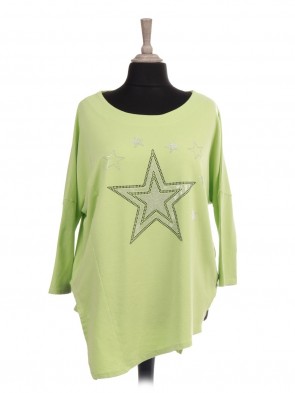 Italian Asymmetric Hem Diamante Stars Top