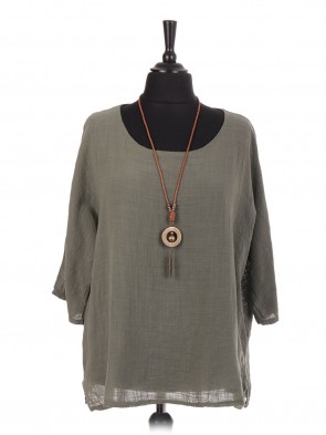 Italian Cotton Over Sized Top With Necklace