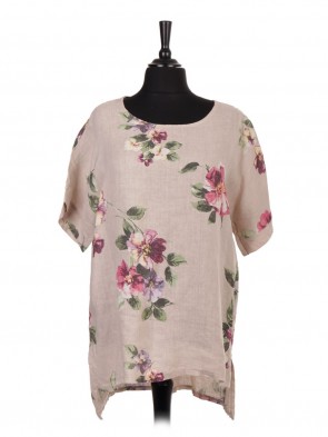 Italian Floral Linen High Low Side Split Top