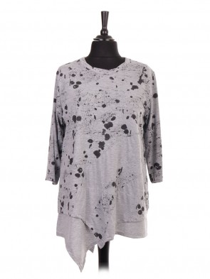 Italian Splash Print Assymetric Hem Tunic Top